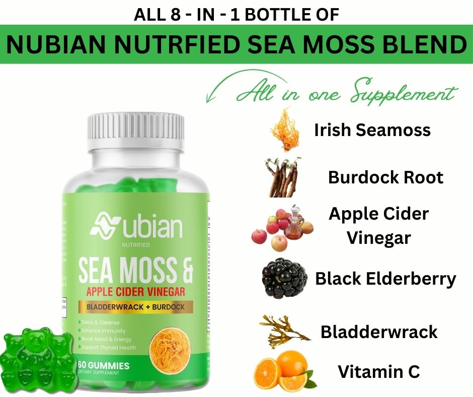 Nubian Nutrified Sea Moss & Apple Cider Vinegar Gummies with Bladderwrack & Burdock