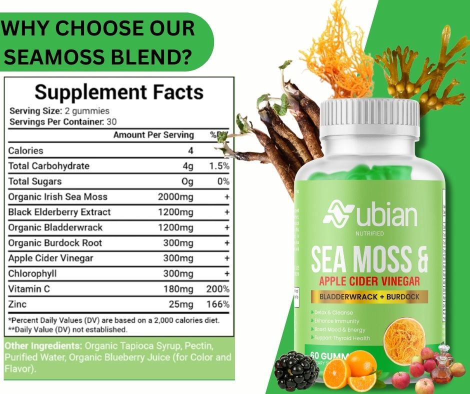 Nubian Nutrified Sea Moss & Apple Cider Vinegar Gummies with Bladderwrack & Burdock