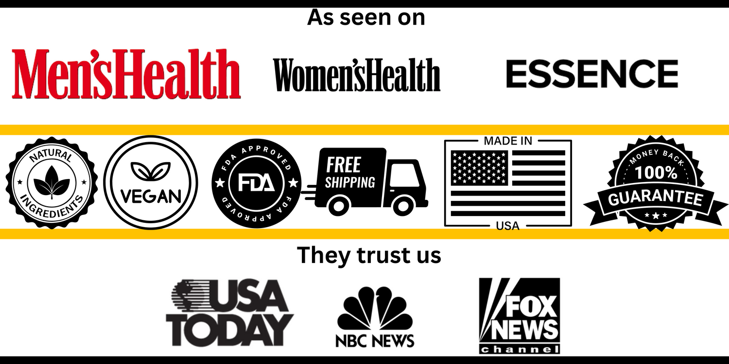 Logos of various trusted brands including Men's Health, Women's Health, Essence, USA Today, NBC News, and Fox News Channel on a white background.