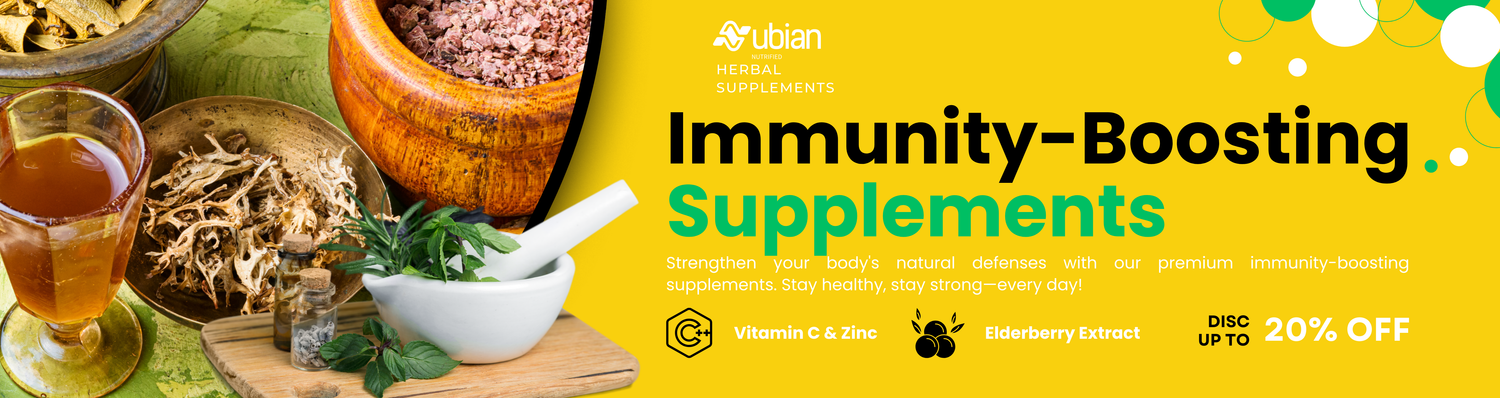 Advertisement for immunity-boosting supplements with natural ingredients and promotional text.