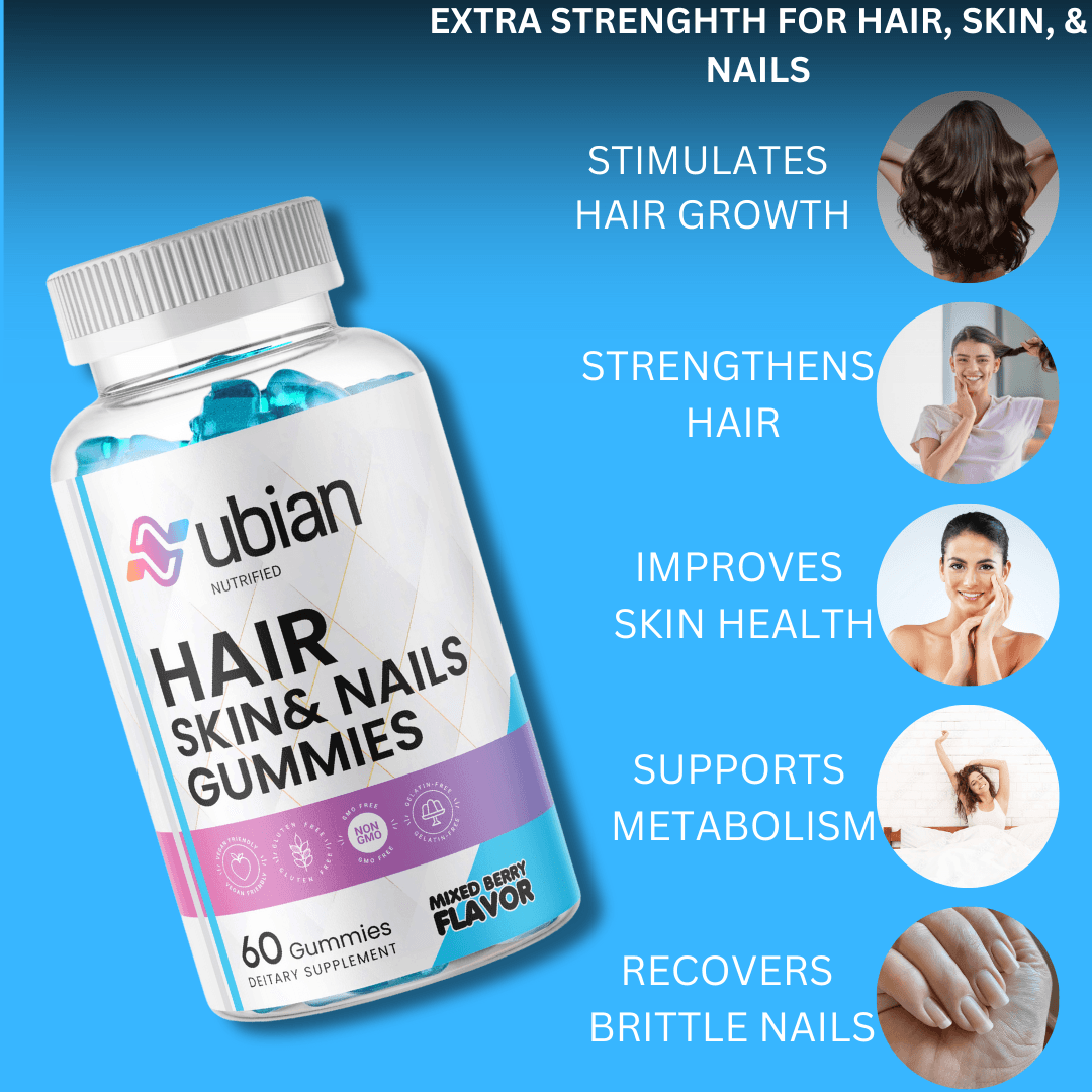Nubian Nutrified Hair Growth Bundle for Optimum Faster Hair Growth - Biotin 10000 Fitness Collagen Gummy Healthcare Edible Beauty Dietary Supplement - Nubian Nutrified