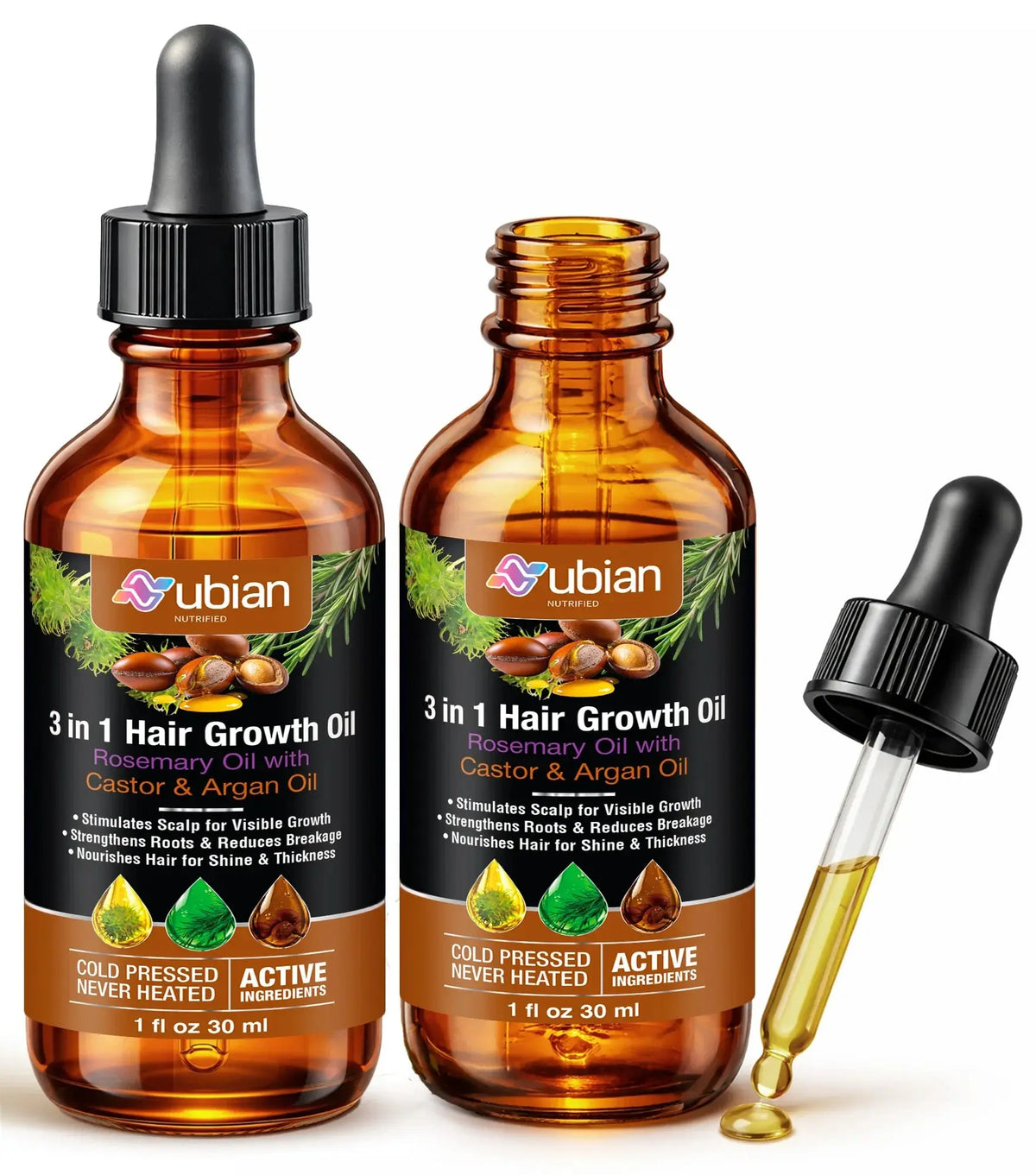 3 in 1 Hair Growth Oil Rosemary, Castor, Argan - Nubian Nutrified