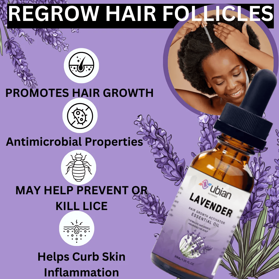 Lavender Aroma Hair Growth Oil 1oz by Nubian Nutrified, Haircare Replenish & Regrow Nourishing Comfort Conditioner Beard Loss Treatment Cleanser Scent - Nubian Nutrified