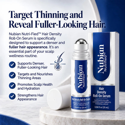 Nubian Nutrified Hair Density Roll-On Serum for thinning hair and scalp health.