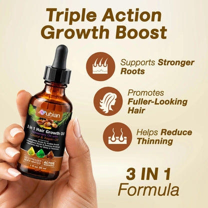 3 in 1 Hair Growth Oil Rosemary, Castor, Argan - Nubian Nutrified