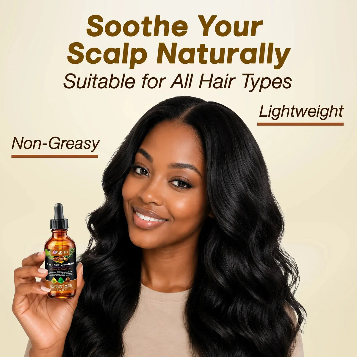 3 in 1 Hair Growth Oil Rosemary, Castor, Argan - Nubian Nutrified