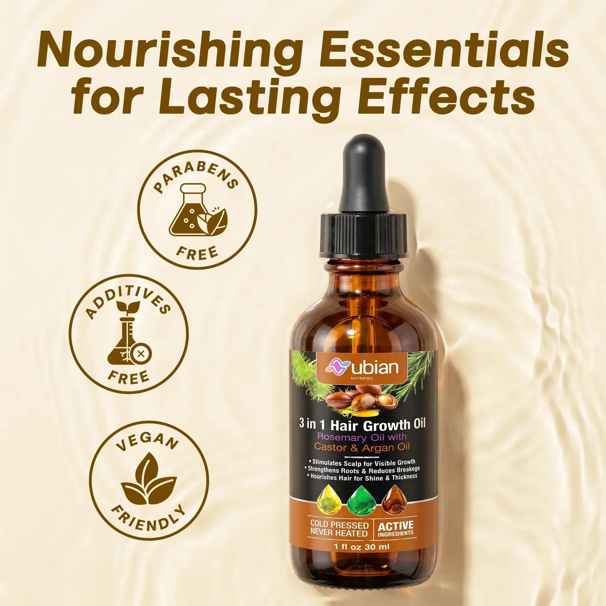 3 in 1 Hair Growth Oil Rosemary, Castor, Argan - Nubian Nutrified