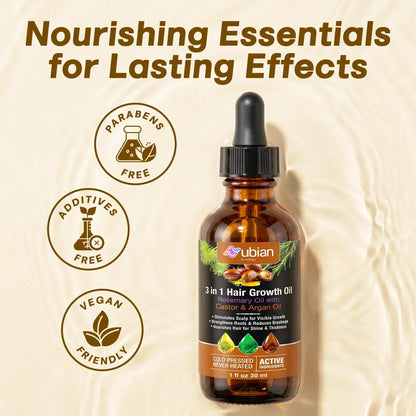 3 in 1 Hair Growth Oil Rosemary, Castor, Argan - Nubian Nutrified