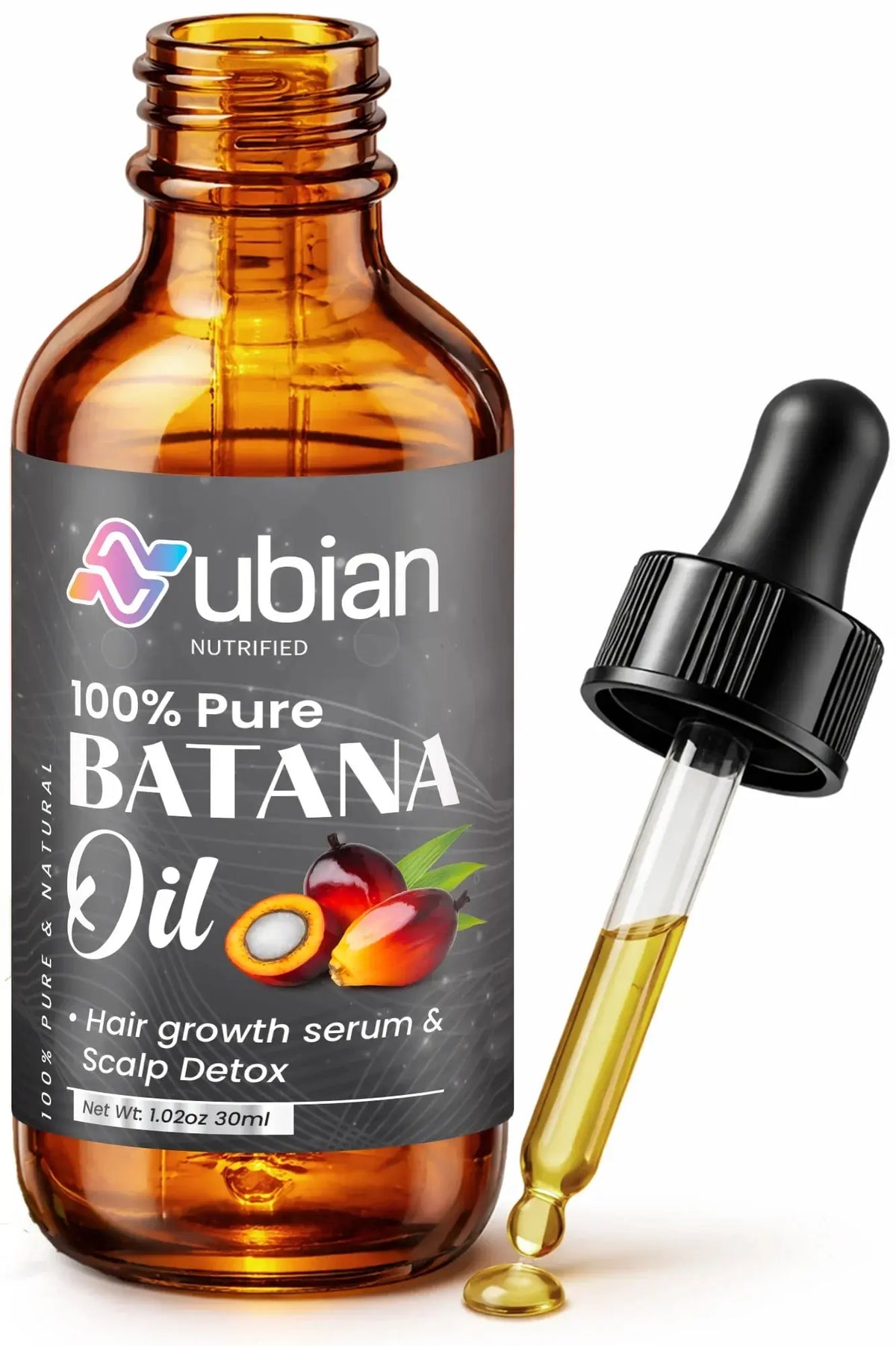 100% pure batana oil hair growth serum with dropper, natural scalp detox treatment in amber bottle