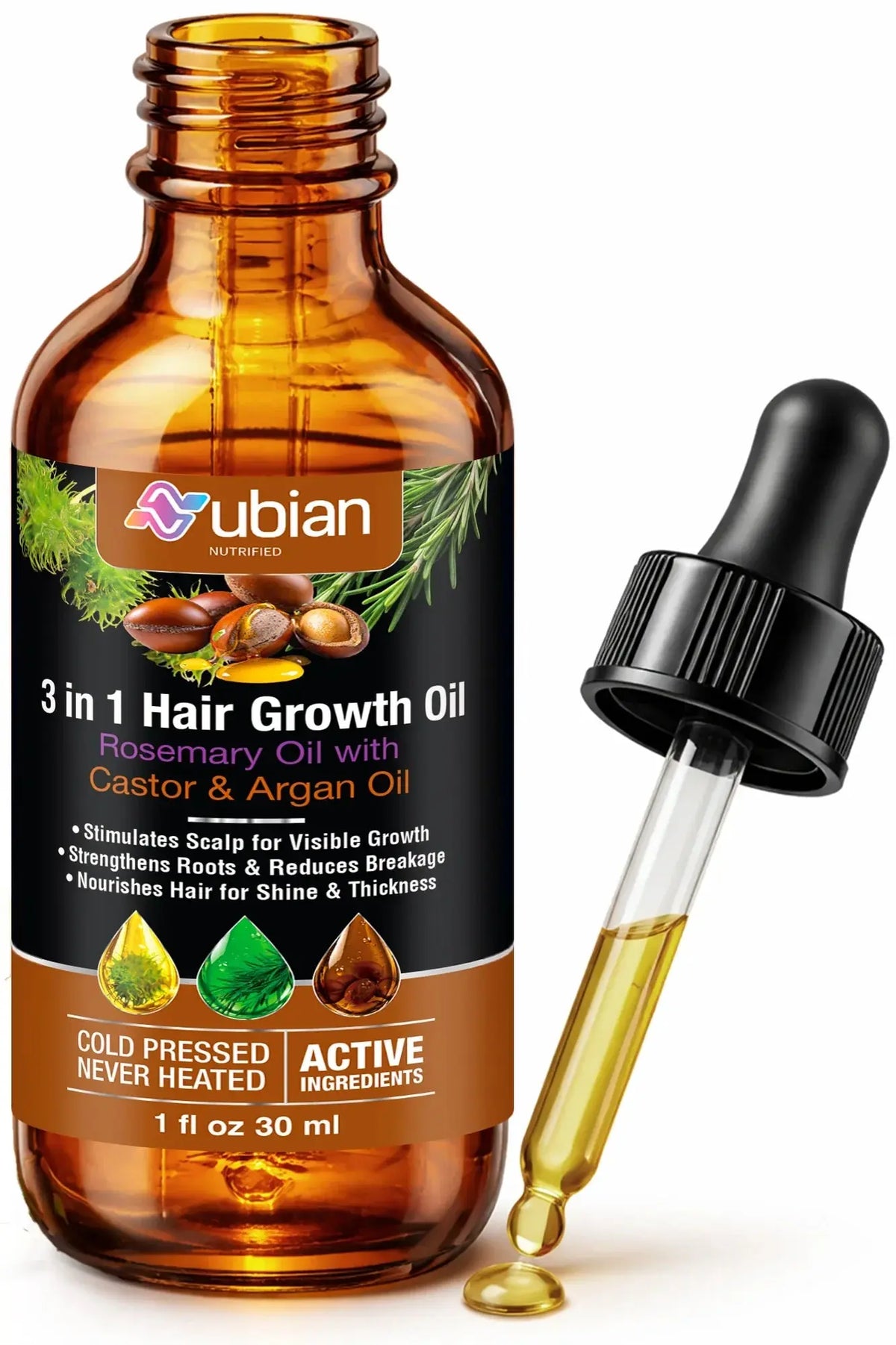 3 in 1 Hair Growth Oil Rosemary, Castor, Argan - Nubian Nutrified
