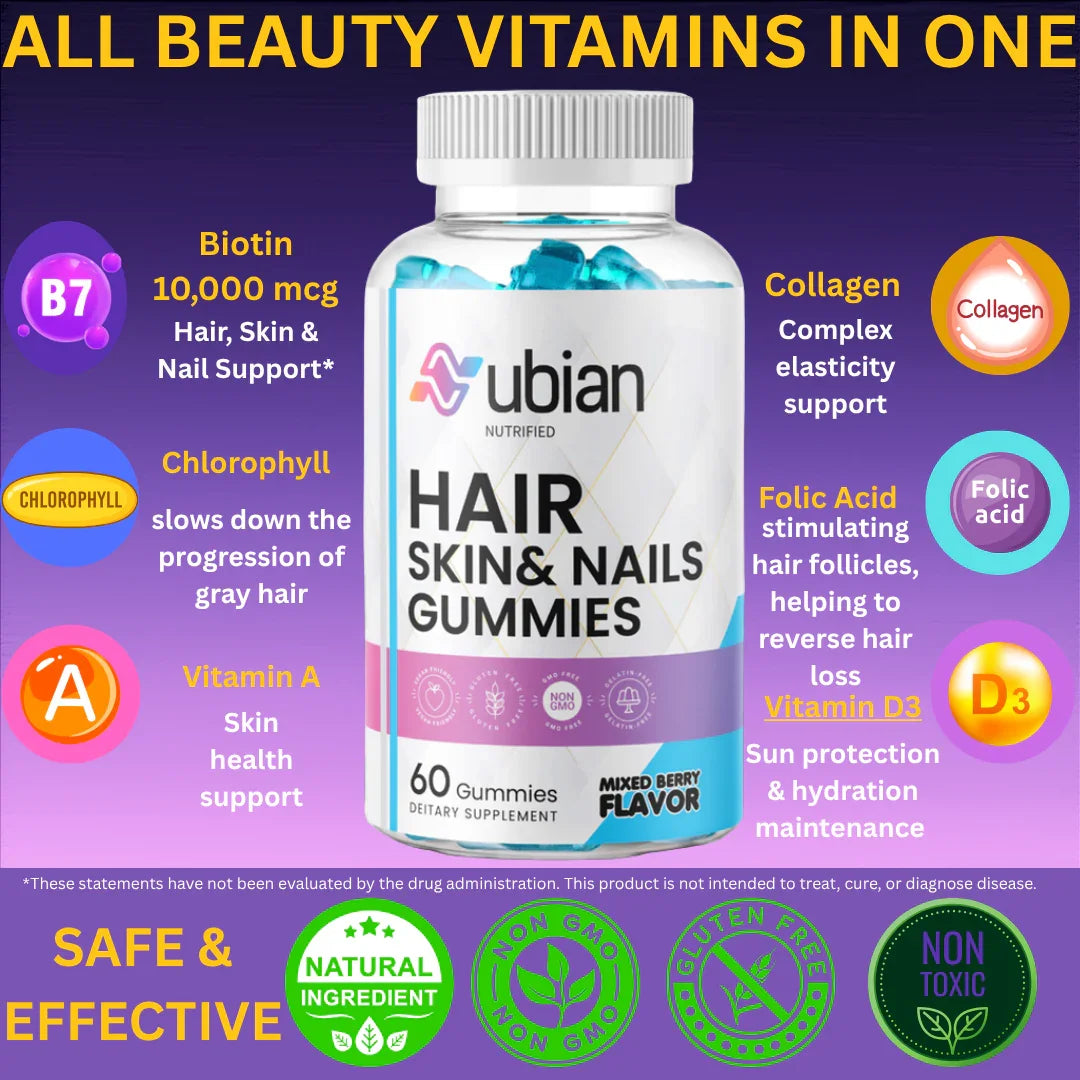 Nubian Nutrified Hair Skin & Nail Gummies With Collagen and Biotin
