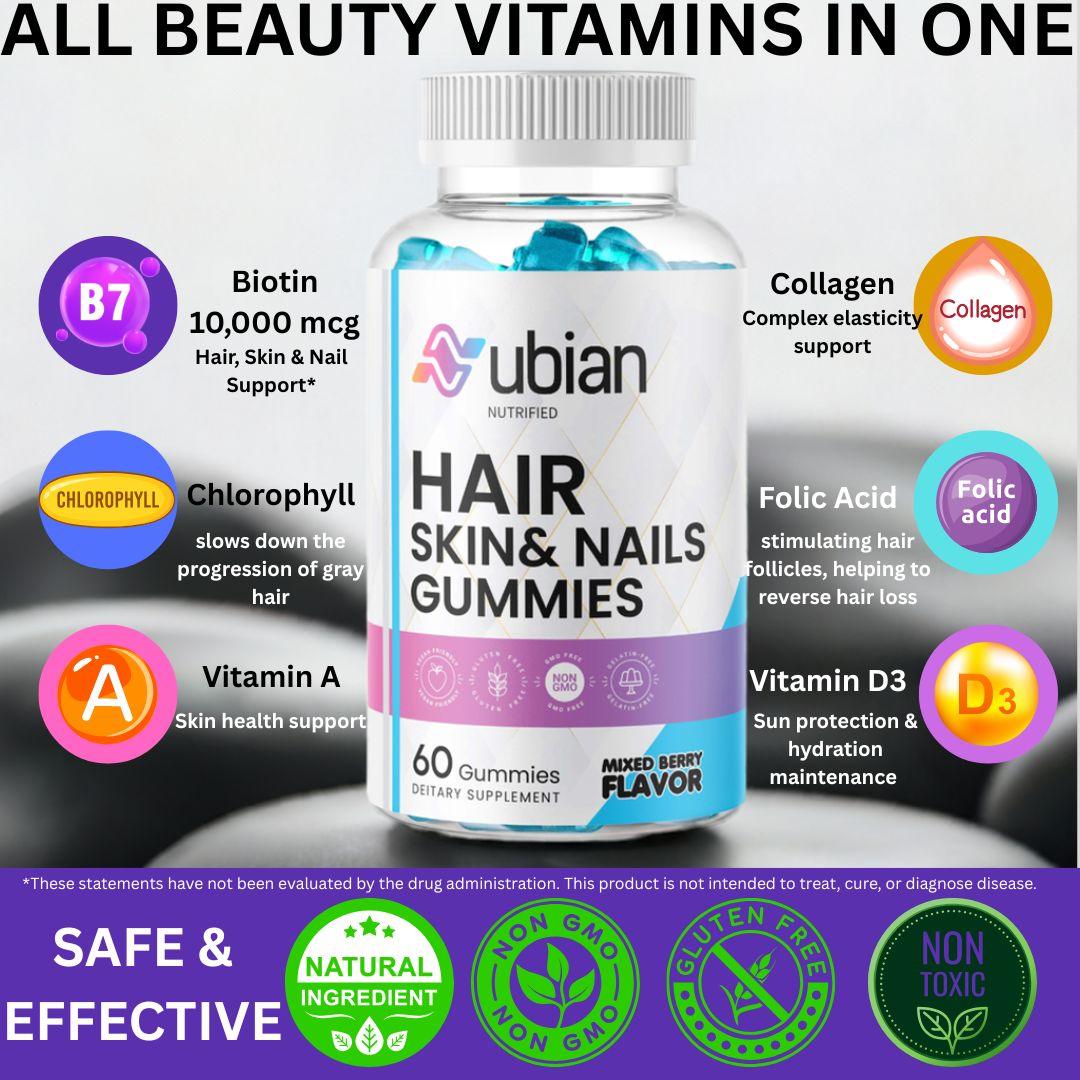 Nubian Nutrified Hair Skin & Nail Gummies With Collagen and Biotin