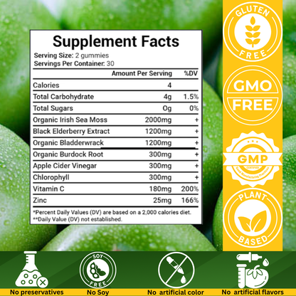 Nubian Nutrified Sea Moss Gel & Apple Cider Vinegar Gummies with Bladderwrack & Burdock