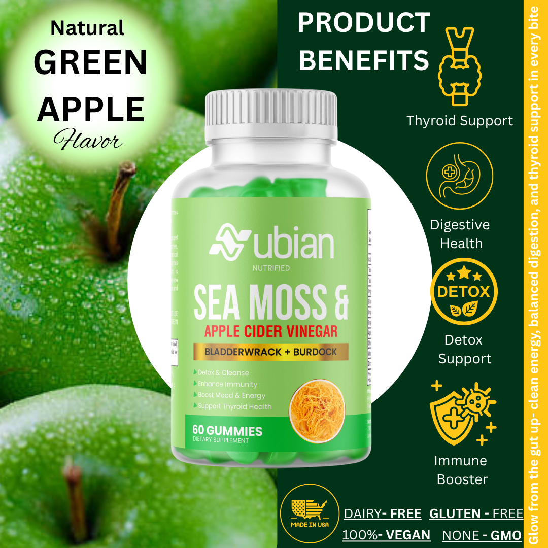 Nubian Nutrified Sea Moss Gel & Apple Cider Vinegar Gummies with Bladderwrack & Burdock