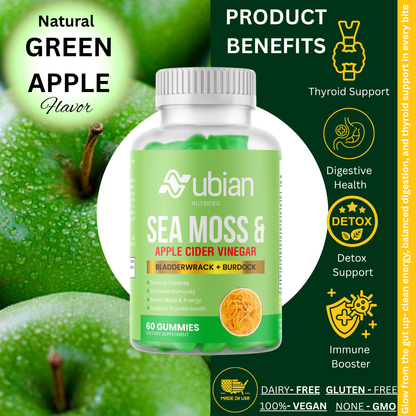 Nubian Nutrified Sea Moss Gel & Apple Cider Vinegar Gummies with Bladderwrack & Burdock