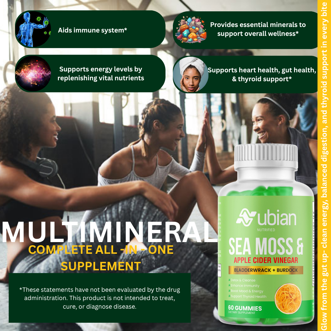 Nubian Nutrified Sea Moss Gel & Apple Cider Vinegar Gummies with Bladderwrack & Burdock