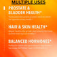 Product advertisement with text on multiple health benefits on an orange background
