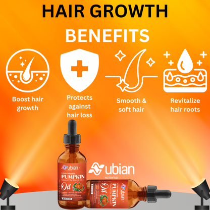 Nubian Nutrified hair growth oil with benefits on an orange background