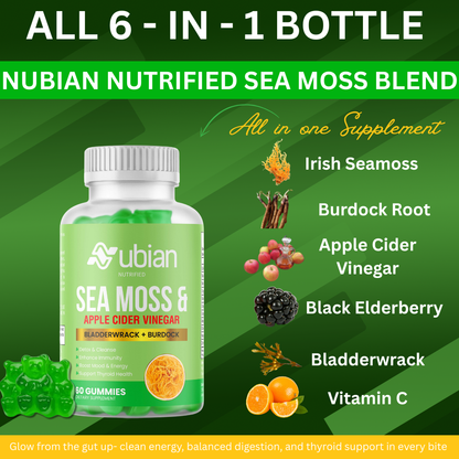 Nubian Nutrified Sea Moss Gel & Apple Cider Vinegar Gummies with Bladderwrack & Burdock