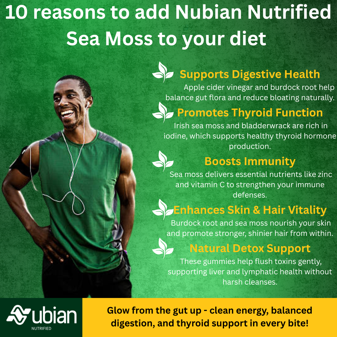 Nubian Nutrified Sea Moss Gel & Apple Cider Vinegar Gummies with Bladderwrack & Burdock