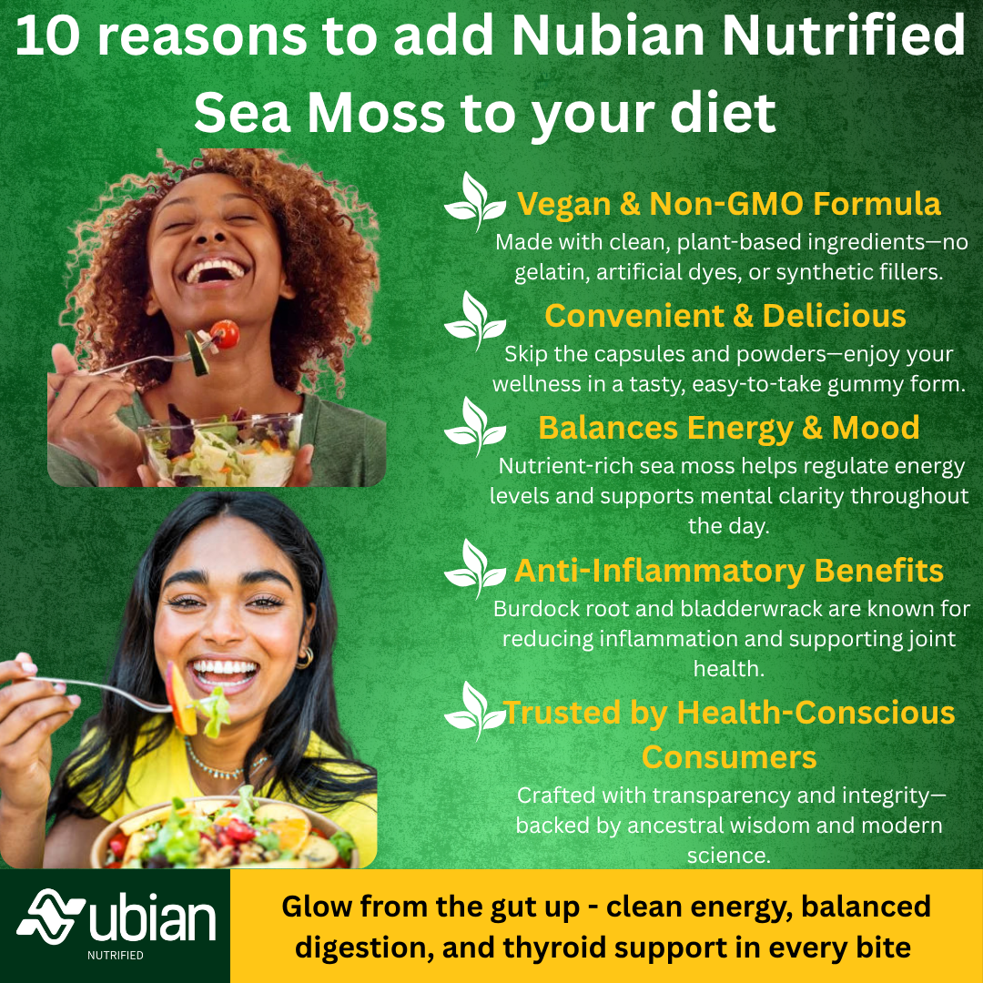 Nubian Nutrified Sea Moss Gel & Apple Cider Vinegar Gummies with Bladderwrack & Burdock