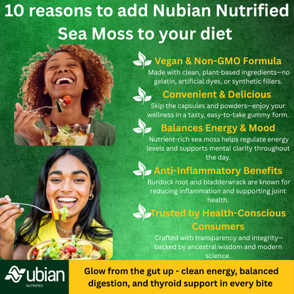Nubian Nutrified Sea Moss Gel & Apple Cider Vinegar Gummies with Bladderwrack & Burdock